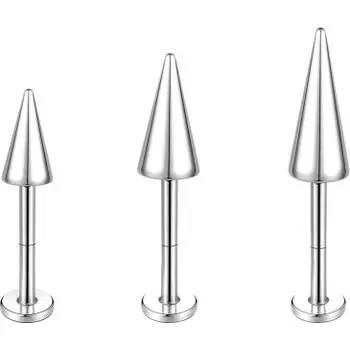 Piercing 3 ks kuželový piercing 10 mm Chirurgická ocel Kónický tvar Kovový tělový šperk do ucha nosu rtu bradavky stříbrná