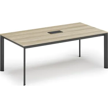 Psací stůl Jednací stůl PRIMO INVITATION, 200x100 cm, dub přírodní + stolní zásuvka TYP VI, černá