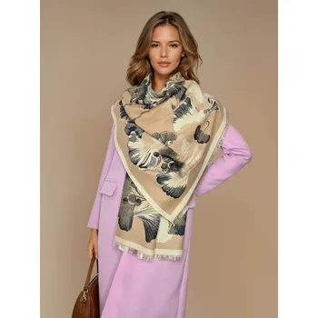 Šála Italy Classic Scarf Elegantní a nádherná oboustranná šála Ginkgo Biloba v béžové a šedé