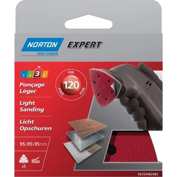 Sada 5 brusných papírů Norton H216 Expert pro samomontáž se 6 otvory pro trojúhelníkové brusky,