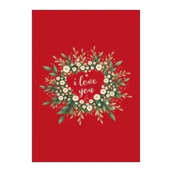 Přáníčko s potiskem Love You Red Floral