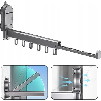 Věšák SUŠÁK NA ZEĎ K ZAPŮJČENÍ 6 HÁČKŮ HLINÍKOVÝ BEZ VRTÁNÍ
