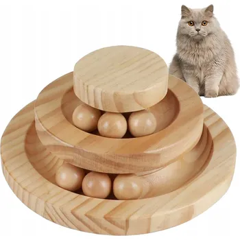 Hračka pro kočku Dřevěný kolotoč s míčky, dráha pro kočky, stabilní, nepřevrhne se