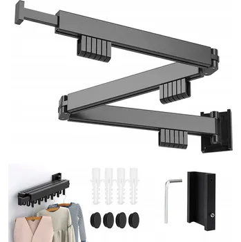 Věšák Nástěnný věšák 127 cm, 18 háčků, rozkládací, skládací, hliníkový, černý