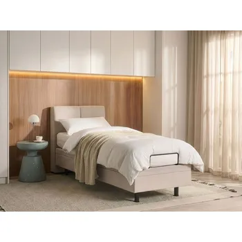 Postel Polohovací elektrická postel světle béžová 80 x 200 cm s dálkovým ovládáním čalouněný rám postele Beliani