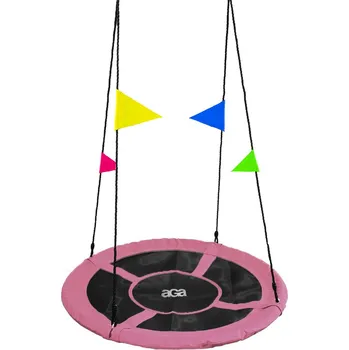 Dětská houpačka Aga Závěsný houpací kruh 110 cm Růžový s vlajkami