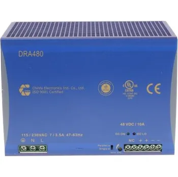 spínaný zdroj Chinfa Spínaný Napájecí zdroj na lištu DIN, počet výstupů: 1, výstup: 48V dc, 10A, vstupní: 90 → 264V ac,480W
