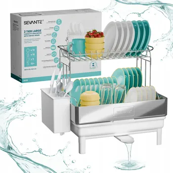 Odkapávač na nádobí Odkapávač na nádobí, dvoupatrový sušák na talíře, bílý