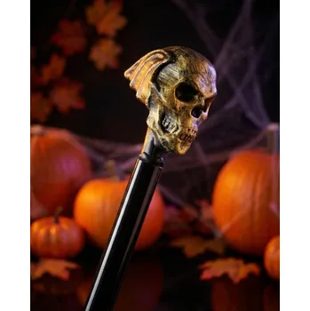 Party dekorace Hůl s lebkou zlatá – 107 cm