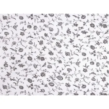Bavlněná látka / plátno rostliny / květy METRÁŽ - 2 (28) šedá