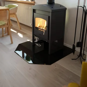 Krbová kamna Sklo pod kamna - FLAMINGO Šestihran 1000x1000 mm, černé, fazeta / 6 mm