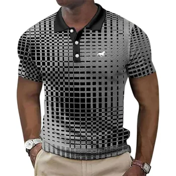 Pánské tričko Pánská polokošile s límečkem a knoflíky Krátký rukáv Jednoduchý vzor Potisk koně na hrudi Lehký polyester Pohodlné každodenní nošení šedá XXS