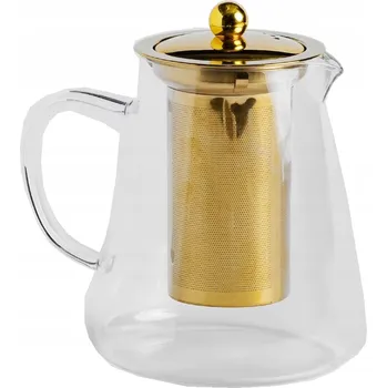 Konvice na čaj Čajová konvice se sítkem se zlatým víčkem 0,6 l skleněná se zlatým držadlem