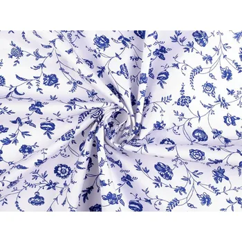 Bavlněná látka / plátno rostliny / květy METRÁŽ - 3 modrá tmavá