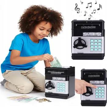 Pokladnička POKLADNIČKA SEJF BANKOMAT PIN HESLO STŘÍBRNO ČERNÁ COIL