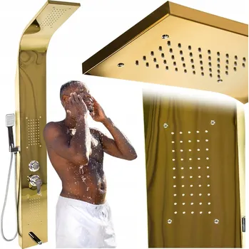 Sprchový set BATERIE PANEL VODOPÁD ZLATÝ SPRCHOVÝ SET S HYDROMASÁŽÍ A DEŠŤOVOU SPRCHOU