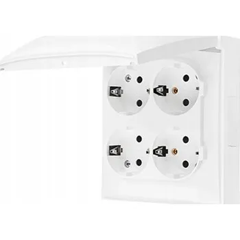 Elektrická zásuvka Simon Aquaclick Čtyřnásobná zásuvka Schuko IP44, bílé víčko ACGSZ