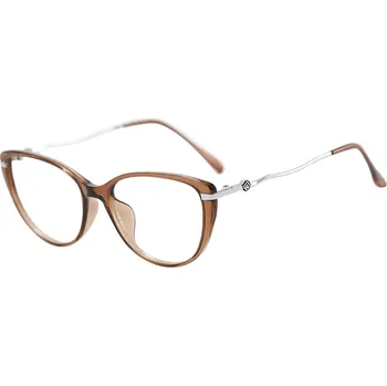 Brýlová obroučka Techsuit - Brýle proti modrému světlu Reflex PC (86162) - pro ženy, kulaté, TR90&kovový rám, AC čočky - stříbrná/hnědá barva