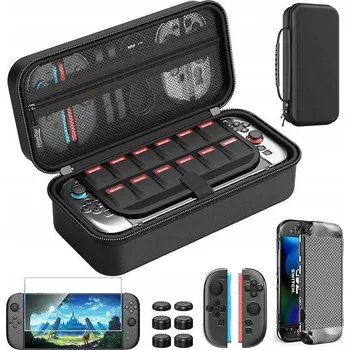 Obal na herní konzoli Pouzdro na Nintendo Switch 2 s tvrzeným sklem na displej, černé