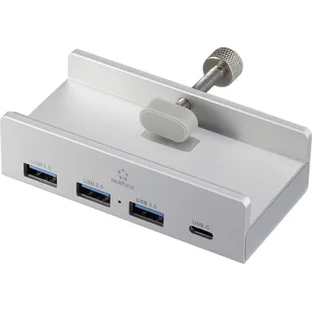 USB hub Renkforce RF-6690354 USB Hub 3 plus 1 port USB-A, USB-C® USB 3.1 Gen1 5 GBit/s s hliníkovým krytem stříbrná RF-ACHB-350