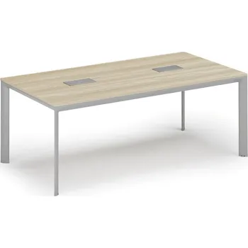 Psací stůl Jednací stůl PRIMO INVITATION, 200x100 cm, dub přírodní + 2x stolní zásuvka TYP VI, stříbrná