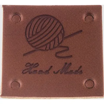 Štítek, nášivka- Hand made - umělá kůže 2,5 x 2,5 cm