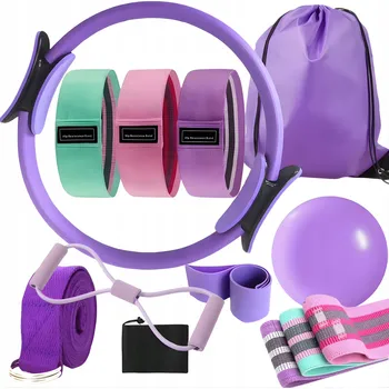 SADA NA PILATES FITNESS JÓGU 10v1 CVIČENÍ KRUH NA PILATES ODPOROVÉ GUMY FIALOVÁ
