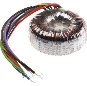 Transformátor Toroidní transformátor, počet výstupů: 2, sekundární napětí: 2 x 9V ac, Měděný vodič, ukončovací vodič, 70 (Dia.) x 32mm