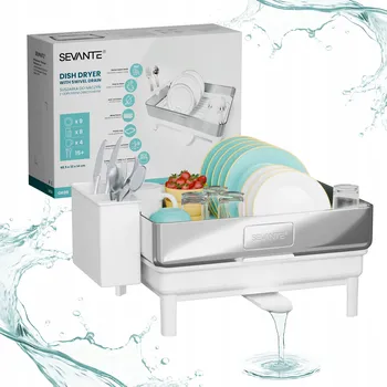 Odkapávač na nádobí Odkapávač na nádobí, odkapávač na talíře a šálky, bílý, s otočným odtokem