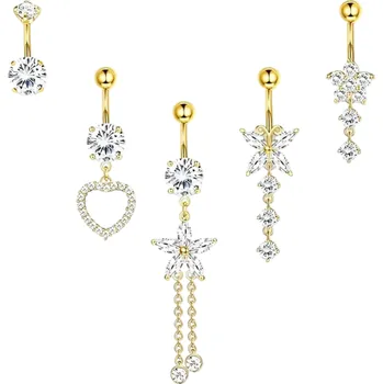 Piercing 5 ks piercing z chirurgické nerezové oceli Diamanty s přívěsky Třpytivý elegantní set tělových šperků do ucha nosu bílá