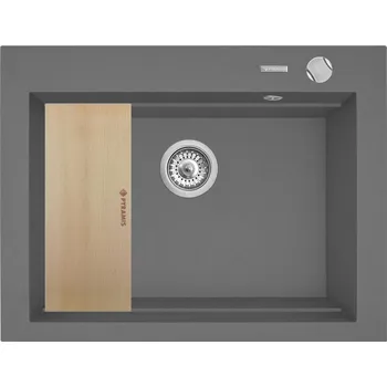 Granitový dřez Granitový dřez Pyramis SIROS (67x51,5) 1B tmavě šedá + dřevěná krájecí deska