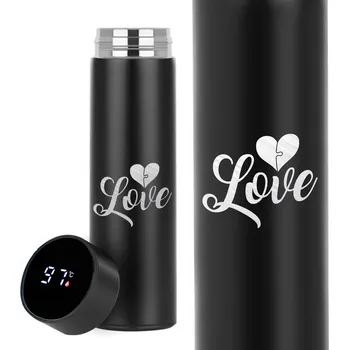 Termoska LED TERMOSKA ČERNÁ TERMO HRNEK DÁREK NA VALENTÝNA PRO DRAHOU POLOVIČKU LOVE