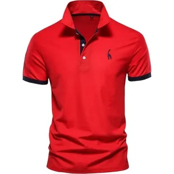 Pánské tričko Pánská polokošile s krátkým rukávem Bavlněná Jednobarevná Potisk žirafy na hrudníku Límeček Knoflíky červená XL