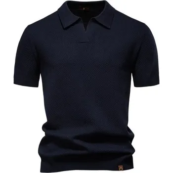 Pánské oblečení Pánská polokošile krátký rukáv s límečkem Jednobarevné elegantní tričko z polyesteru a viskózy pro každodenní nošení tmavě modrá S