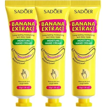 Hydratační krém na ruce Sadoer 3 × 30 g 98% banánový výživný krém na suché a popraskané ruce s výraznou banánovou vůní