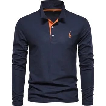 Pánské oblečení Pánská polokošile s dlouhým rukávem Jednobarevná Vzor žirafy na hrudníku Límeček Knoflíky Klasický styl tmavě modrá XS