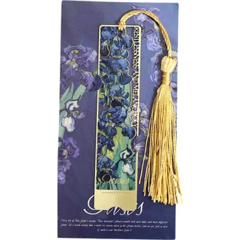 Obálka Záložka do knihy se střapcem 14 x 7 cm Květinový umělecký motiv irisy Elegantní dekorativní záložka