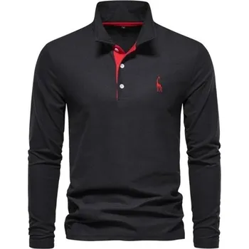 Pánské tričko Pánská polokošile s dlouhým rukávem Jednobarevná Vzor žirafy na hrudníku Límeček Knoflíky Klasický styl černá M