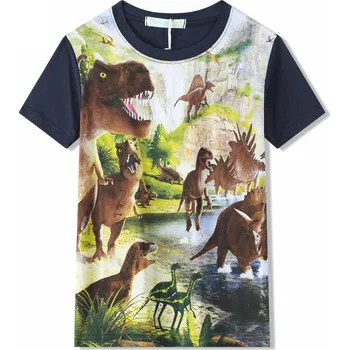 Dětská móda KUGO CHLAPECKÉ TRIČKO S MOTIVEM DINOSARŮ MC9856 Velikost: 110, Barva: Tmavě modrá