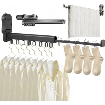 Věšák SKLÁDACÍ SUŠÁK NA PRÁDLO NA ZEĎ TMAVĚ ŠEDÝ PŘENOSNÝ SKLADNÝ BEZ MONTÁŽE