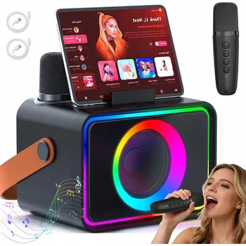 Bluetooth reproduktor KARAOKE BLUETOOTH BEZDRÁTOVÝ REPRODUKTOR SE 2 MIKROFONY A 6 BARVAMI SVĚTLA