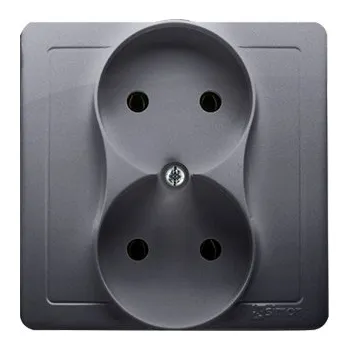 Elektrická zásuvka DVOJITÁ ZÁSUVKA KOMPLETNÍ SIMON BASIC STŘÍBRNÁ