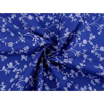 Bavlněná látka květy - 3 (60) modrá safírová