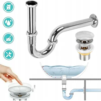 Sifon UMYVADLOVÝ ODTOK SIFON OCELOVÝ S TRUBKOU A PŘEPADEM, pro sprchové vaničky