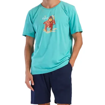 Pánské pyžamo Pánské pyžamo s krátkým rukávem a kraťasy, zelinkavé a modré OPIČÍ relax 1P1901 zelená m