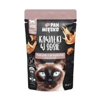 Krmivo pro kočku Pan Mięsko Krmivo mokrá pro kočky Kousky v omáčce Kuře s křepelkou 85 g