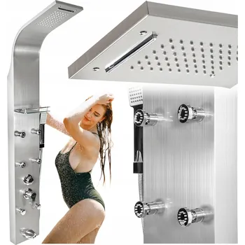 Sprchový set Hydromasážní sprchový panel s tryskami, baterií, dešťovou sprchou a ocelovou směšovací baterií
