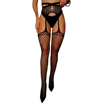 Body Černé síťované punčocháče s podvazky – pružné SGK012 černá