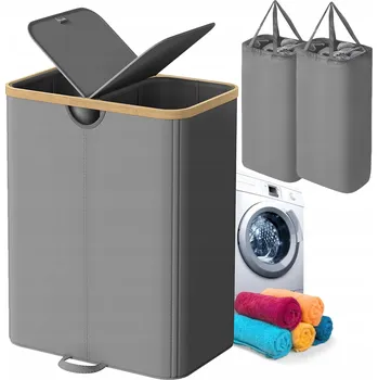 Koš na prádlo ÚZKÝ VELKÝ KOŠ NA PRÁDLO/HRAČKY S VÍKEM ŠEDÝ 150L 2 přihrádky