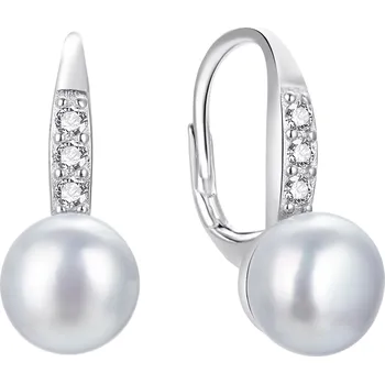 Náušnice Stříbrné visací náušnice s perlami a zirkony AGT-E093LW-P Agato
